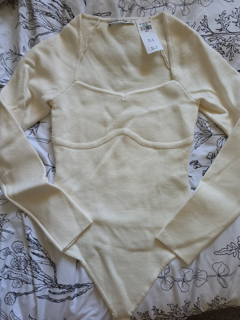 Abercrombie & Fitch Cream Long Sleeve Bodysuit